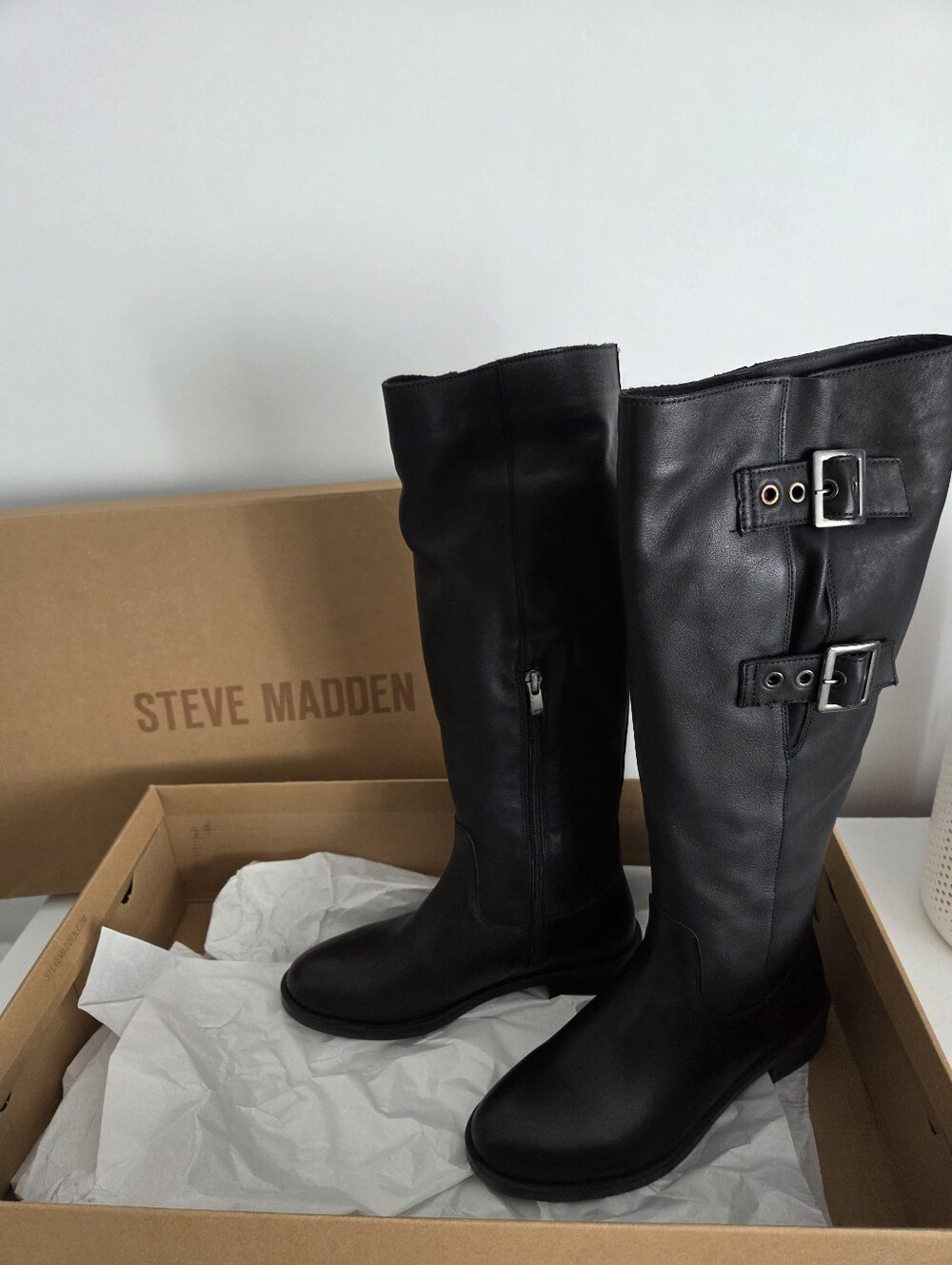 NWT Steve Madden Black Leather Riding Boot